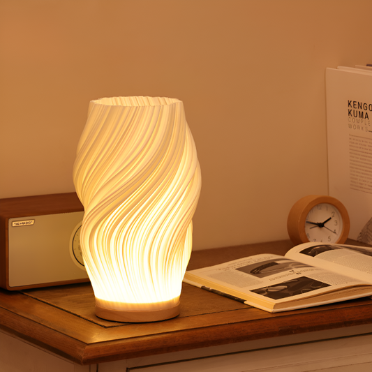 DreamWave - Modern cream-colored 3D wave lamp with elegant metal base